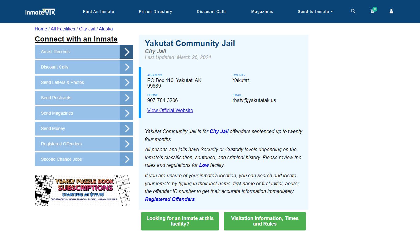 Yakutat Community Jail | Inmate Locator